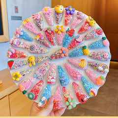 5 Pcs Sparkle Fruit Snap Hair Clips for Girls - Quicksand Bling Sequin Hairpins
