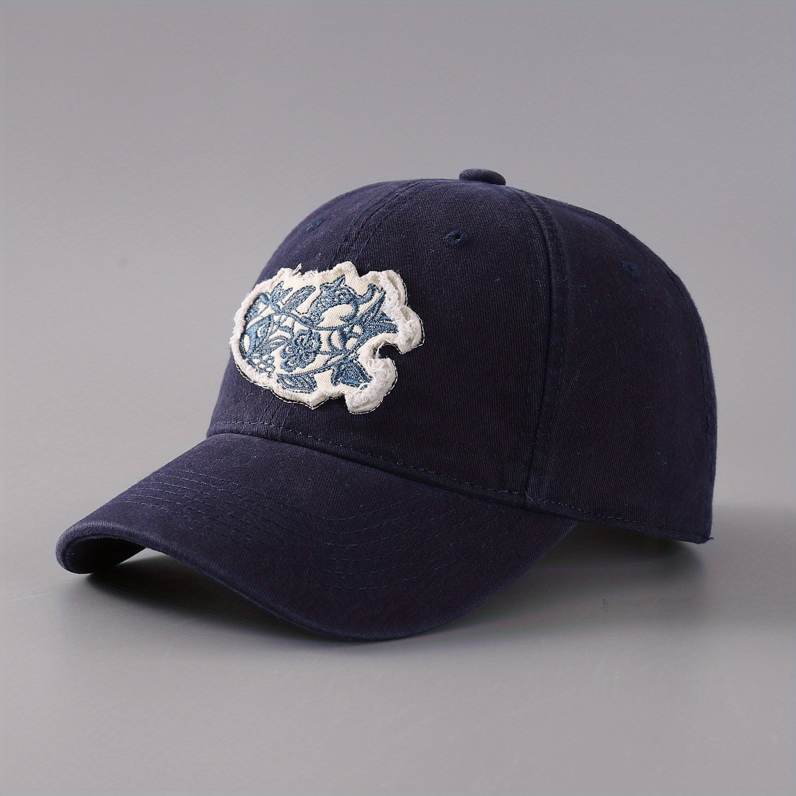 Fish Embroidery Patch Baseball Cap Vintage Washed Adjustable Dad Hats