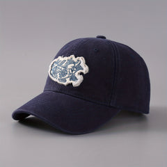 Fish Embroidery Patch Baseball Cap Vintage Washed Adjustable Dad Hats