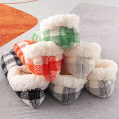 Plaid Plush Lined Socks Soft & Warm Low Cut Floor Socks Women's Stockings