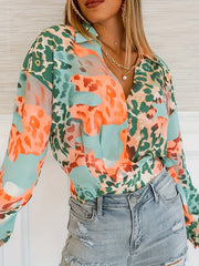  Leopard Print Long Sleeve Blouse