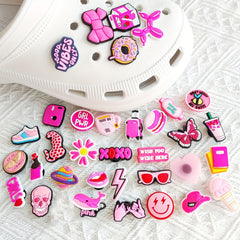 35pcs Pink Shoe Charms For Jibbitz Bubble Slides Sandals Kids Girls Boys