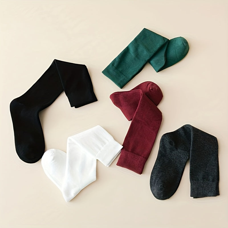 5 Pairs Solid Calf Socks Slim Knee High Socks Women's Stockings
