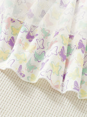 Toddler Baby Flutter Sleeve Butterflies Print Pleated Dress