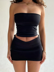 Sexy Two Piece Set Ruched Off Shoulder Top & Mini Skirt Outfit