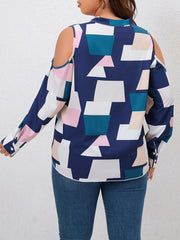 Women's Plus Geometric Print Cold Shoulder Top