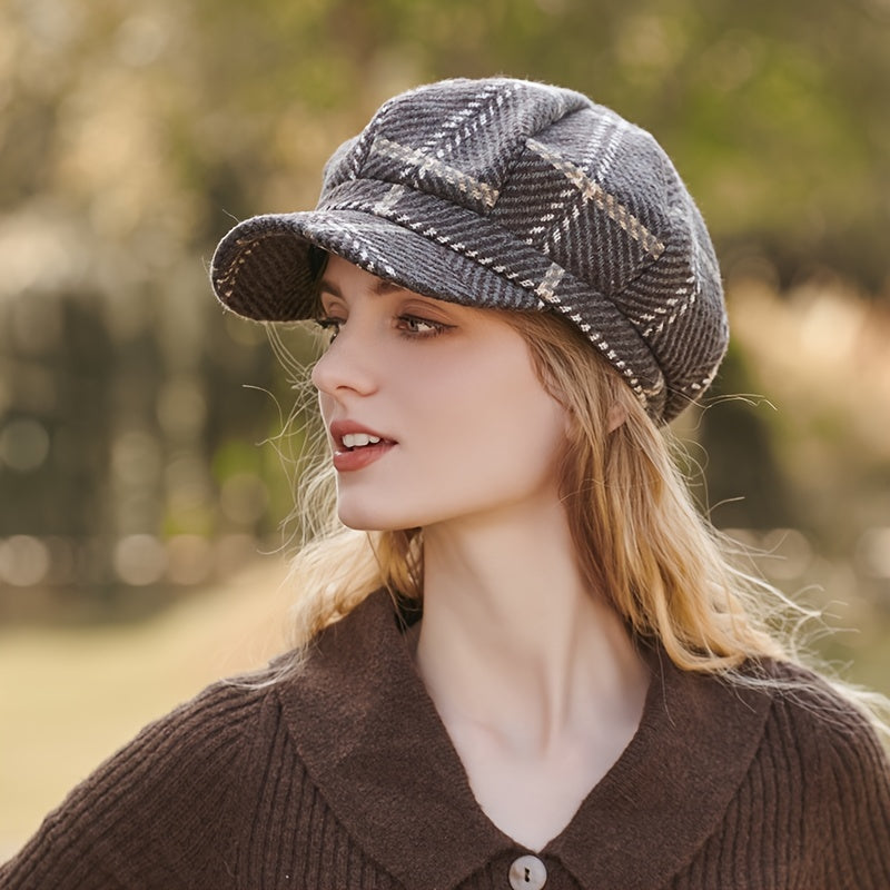 Women's Plaid Retro Octagonal Cap Spring Summer Hat