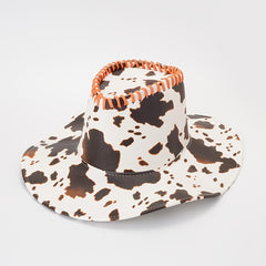 Vintage Cow Pattern Cowboy Hat Big Brim Sun Hat Western Style Boonie Hat