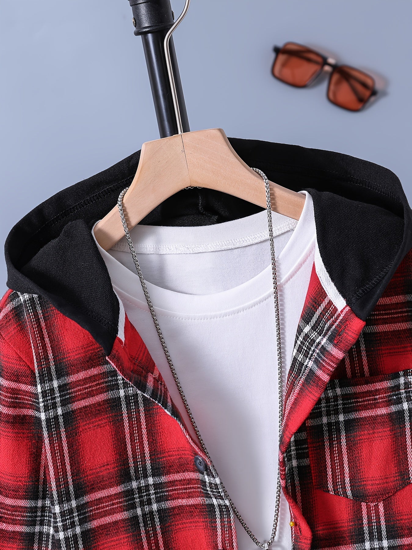 Boys Plaid Hooded Shirts Long Sleeve Button Hoodie Tops Spring Fall Outwear