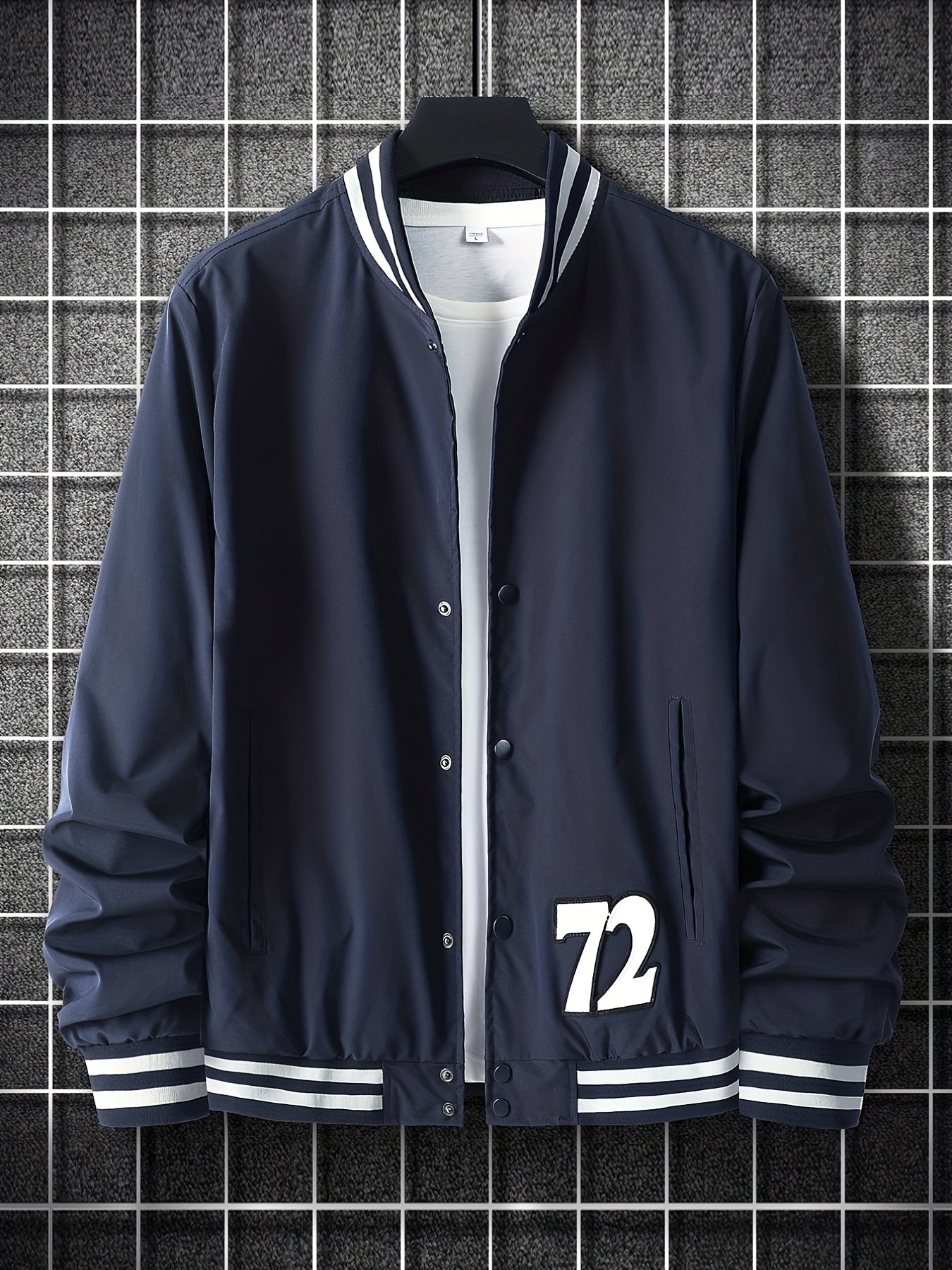 Men's Print Windbreaker Jacket Casual Baseball Collar Coat