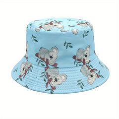 Koala Print Bucket Hat Reversible Cartoon Sunscreen Fisherman Cap