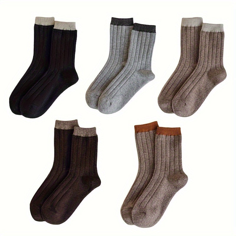 5 Pairs Colorblock Crew Socks Soft Women's Stockings