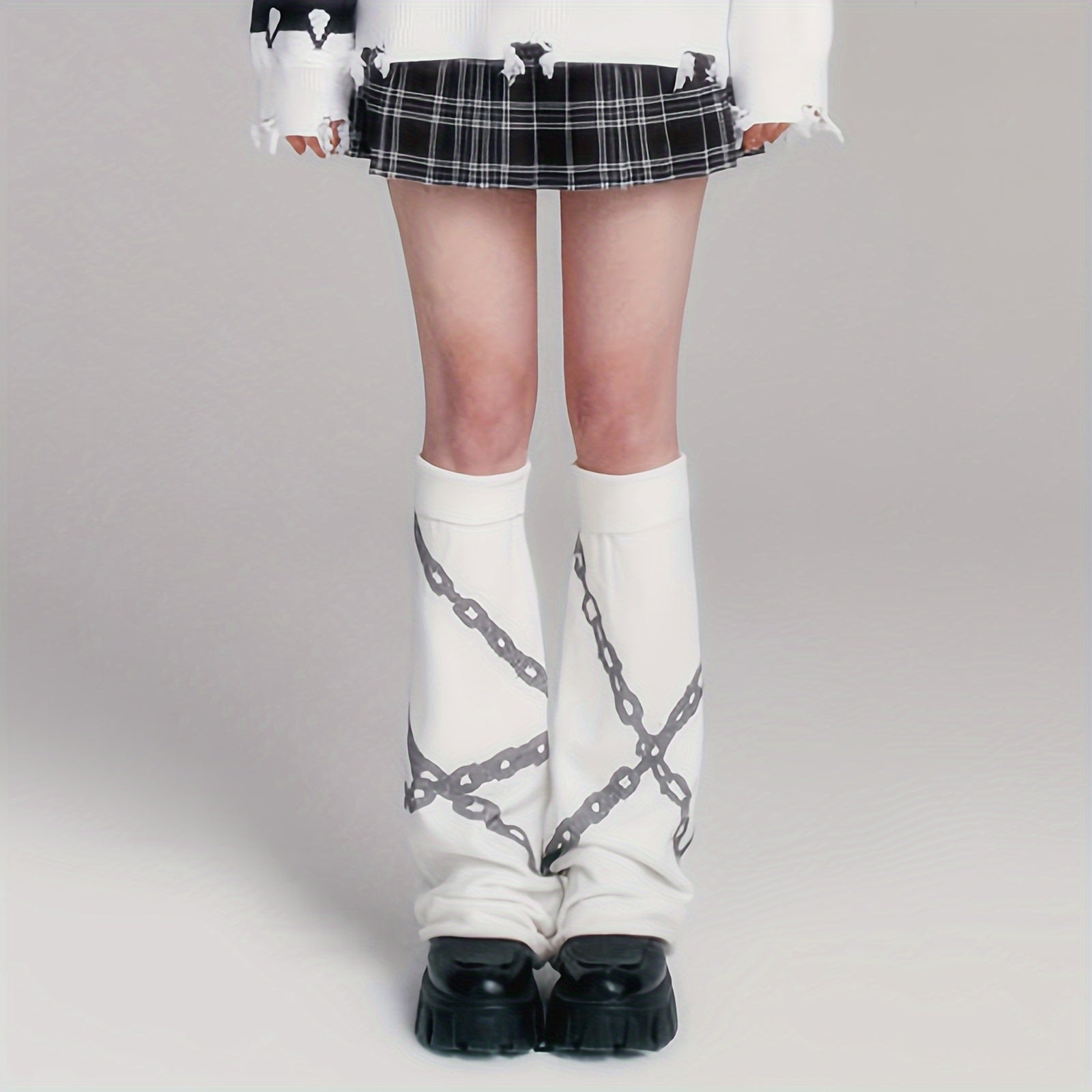 Chain Print Leg Warmers Comfy All Match Socks
