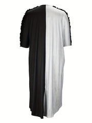  Colorblock Fringe Trim Maxi Dress