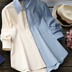  Colorblock Button Up Blouse
