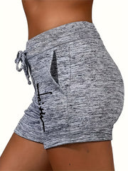 Faith Print Drawstring Casual Shorts Women's Clothing