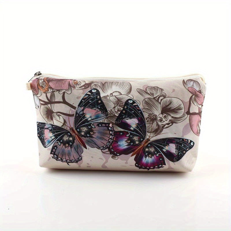 Vintage Butterfly Pattern Makeup Zipper Bag Lightweight Portable Cosmetic Bag