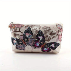 Vintage Butterfly Pattern Makeup Zipper Bag Lightweight Portable Cosmetic Bag