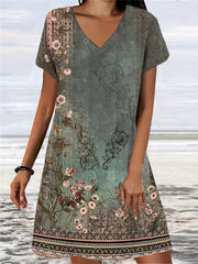Short Sleeve V Neck Dress Casual Dress For Summer & Spring