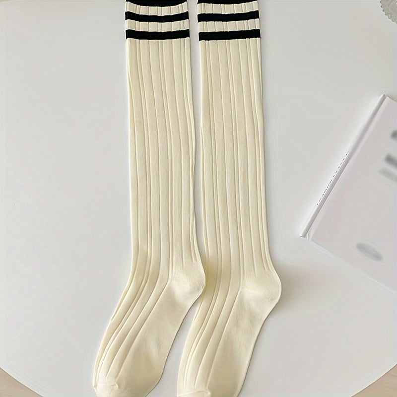 3 Pairs Women's Striped Calf Socks Knee High Stockings