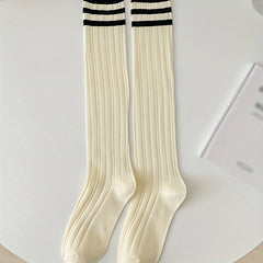 3 Pairs Women's Striped Calf Socks Knee High Stockings