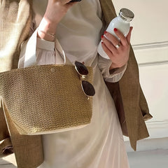 Stylish Braided Satchel Bag Lightweight Beach Storage Bag