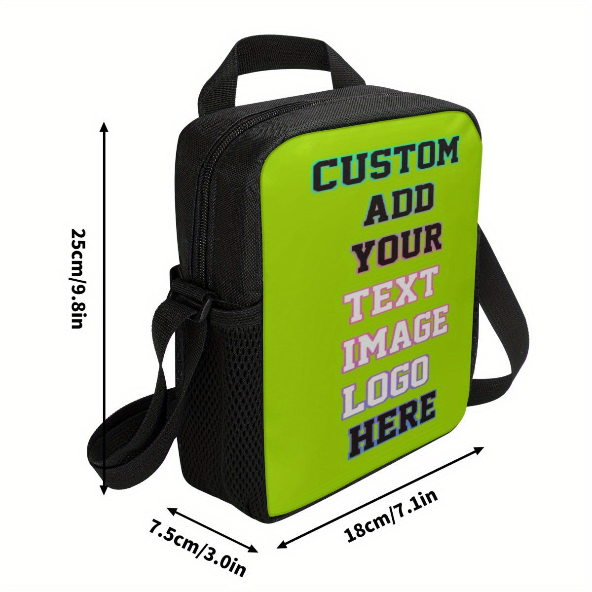 Personalized Neon Green Lunch Bag with Photo & Text Insulated Cooler Tote