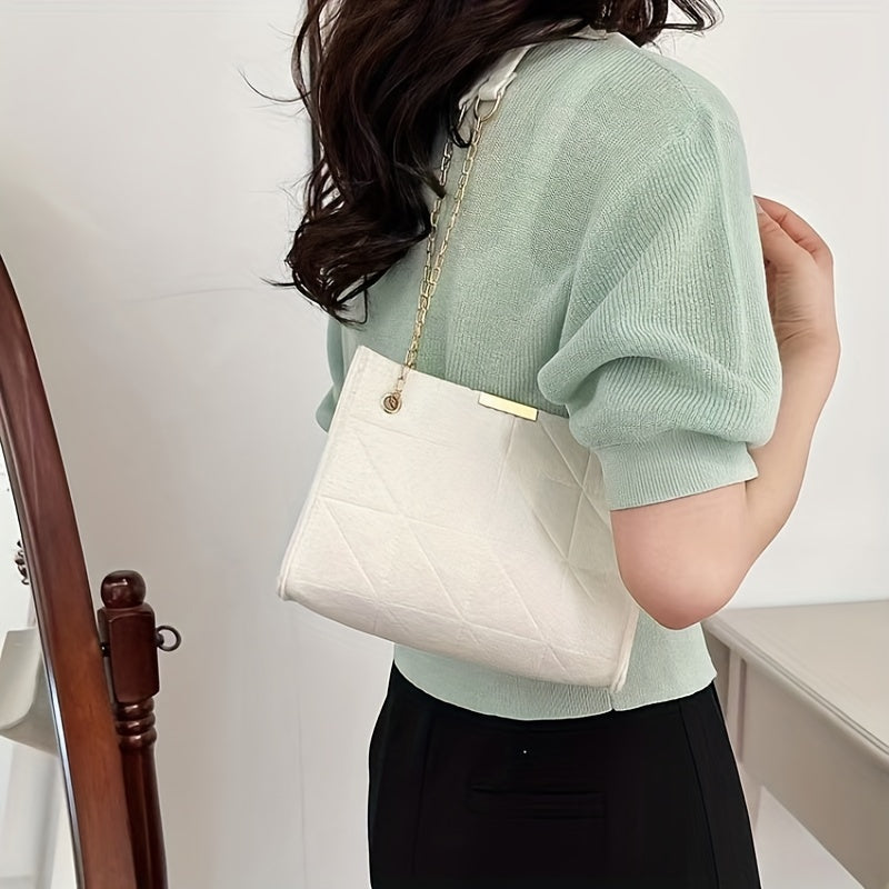Solid Felt Square Shoulder Bag Minimalist Rhombus Pattern Chain Bag