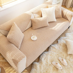 Honeycomb Velvet Sofa Slipcover Thick Plush Furniture Protector