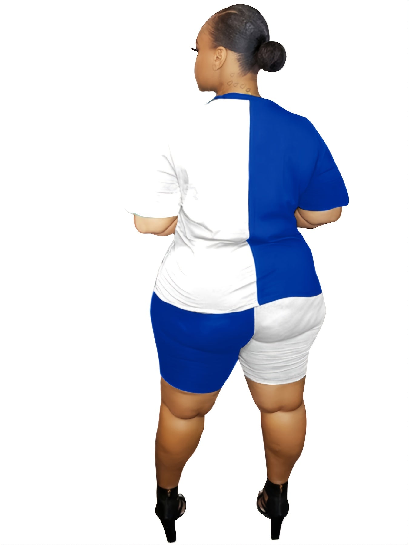  Colorblock Tee & High Waist Shorts Set Women's Co ords Two Pieces