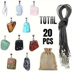 Crystal Stone Charms Set Chakra Beads Pendants with Leather Necklace Chain