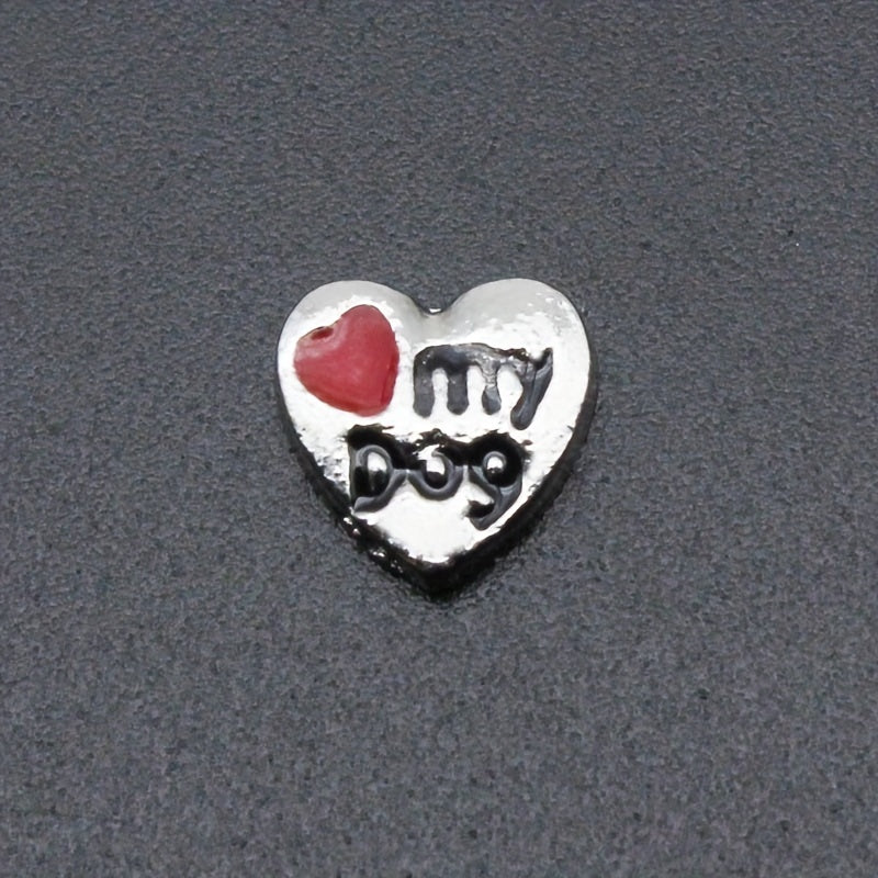 Pet Photo Frame Glass Charm I Love Dogs Dog Paw Bone Floating Animal 10 Pack