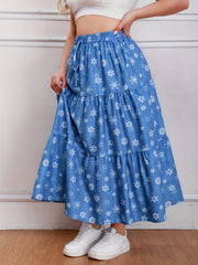 Floral Print Drawstring Maxi Skirt
