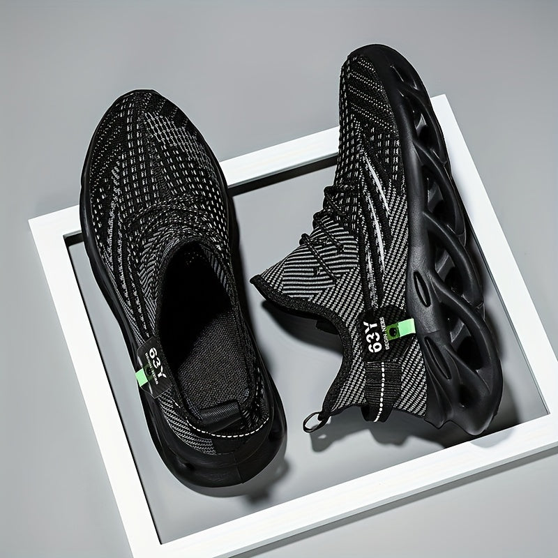 Men's Knitted Blade Sneakers Breathable Lace Up Casual Walking Shoes
