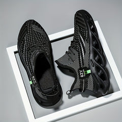 Men's Knitted Blade Sneakers Breathable Lace Up Casual Walking Shoes