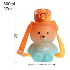 Cartoon Bear Water Bottle 27oz Leak Proof BPA Plastic Straw and Strap
