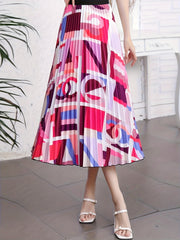  Abstract Print A-line Skirt Elastic Waist Pleated