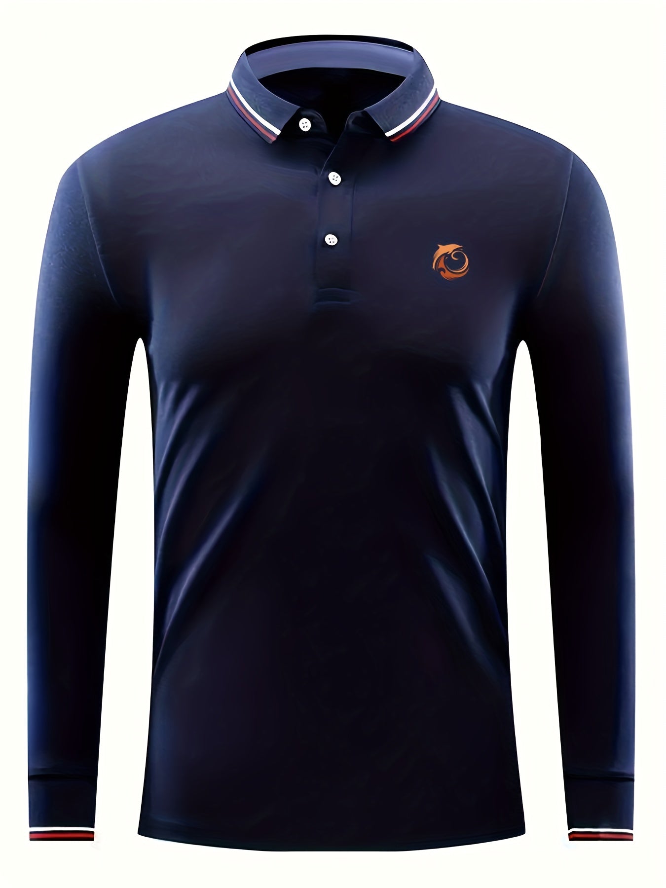 Men's Dolphin Print Casual Button Up Long Sleeve Polo Shirt