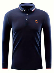 Men's Dolphin Print Casual Button Up Long Sleeve Polo Shirt
