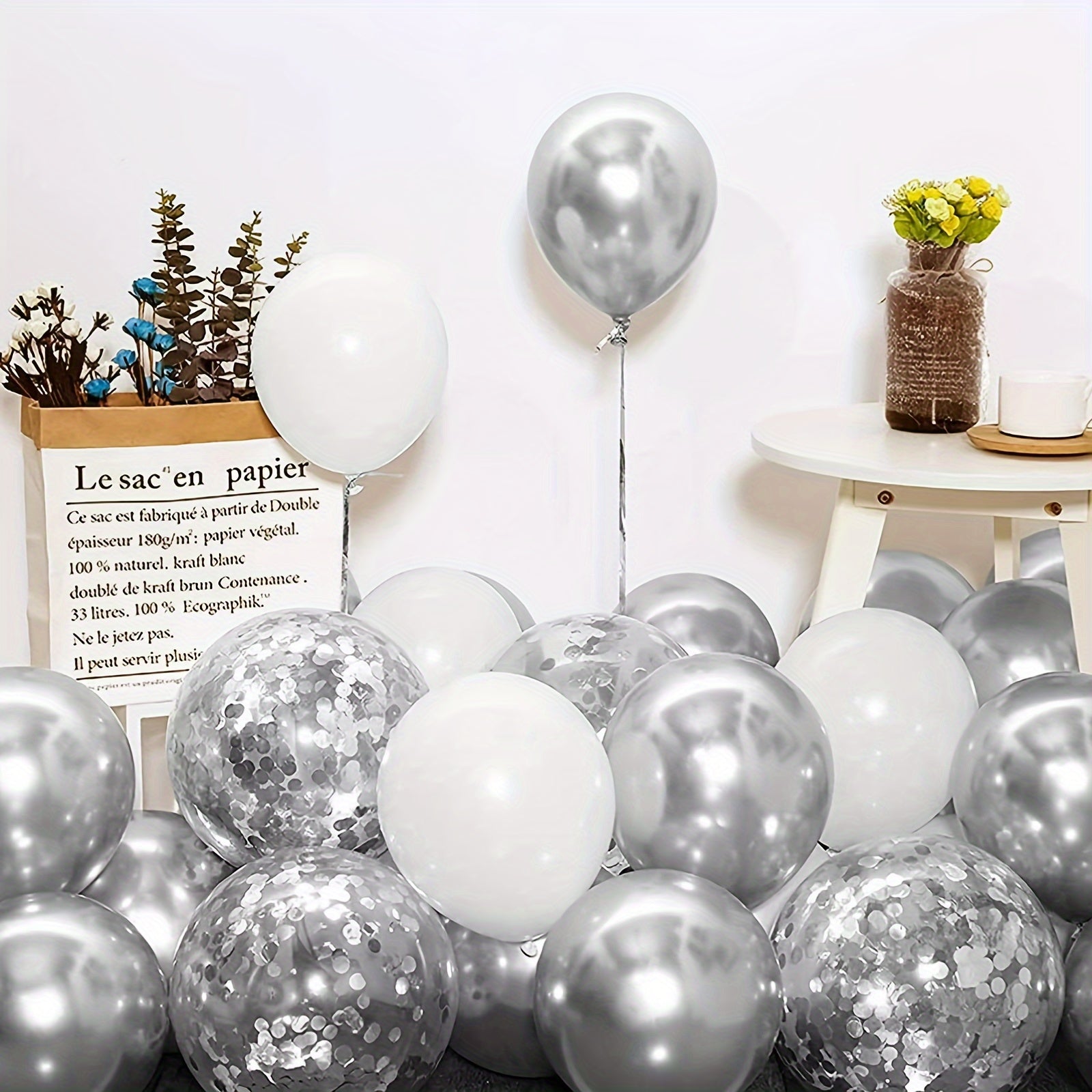 20pcs Silvery Confetti Balloon Set for Birthday Wedding Thanksgiving Year House