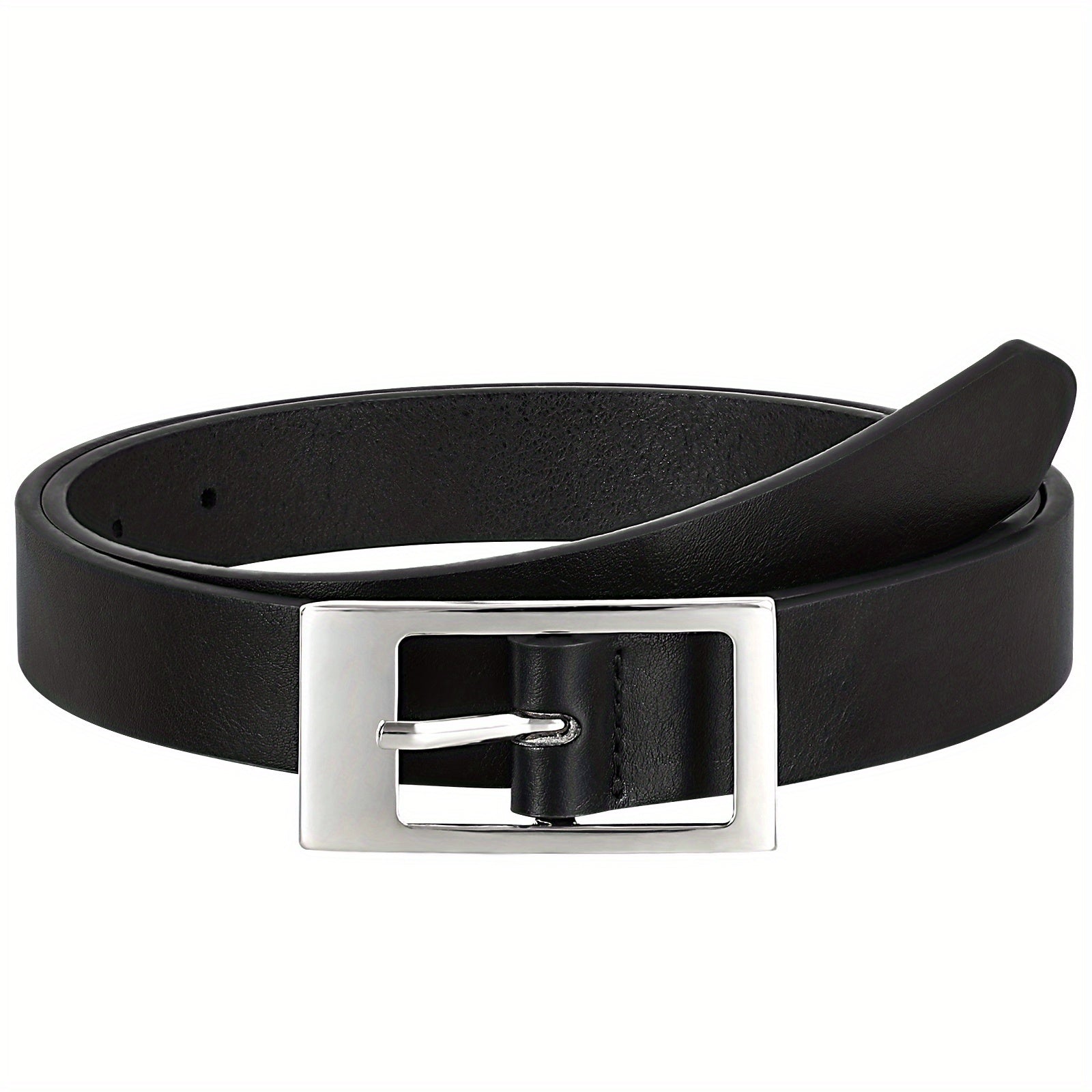 Classic Thin Belt Rectangular Buckle PU Leather Belt For Women
