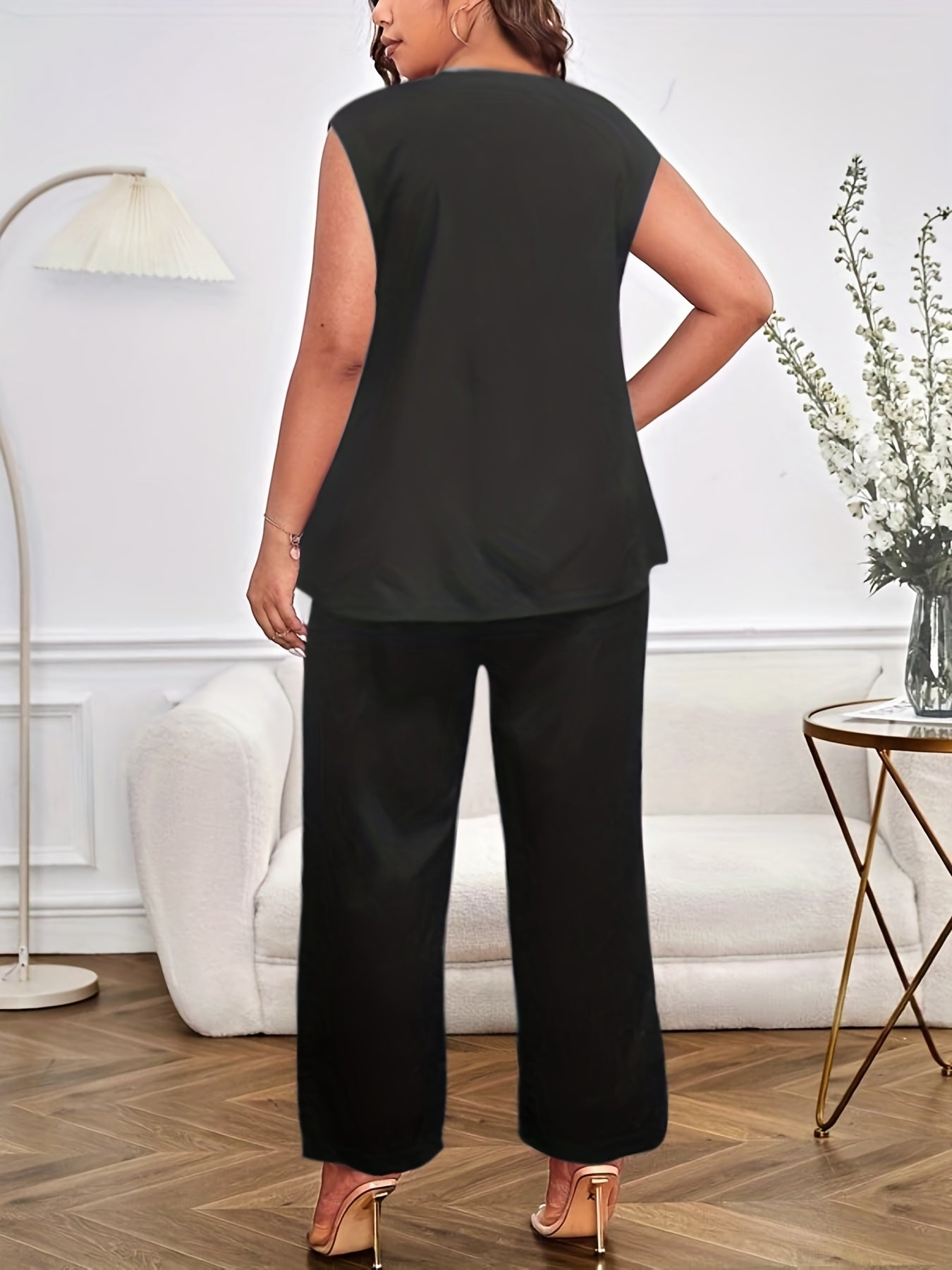  Solid Tank Top & Wide Leg Pants Set