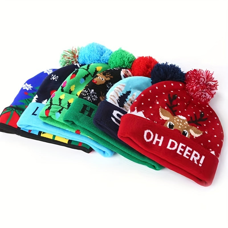 Christmas LED Knit Hat - Festive Holiday Light-up Beanie