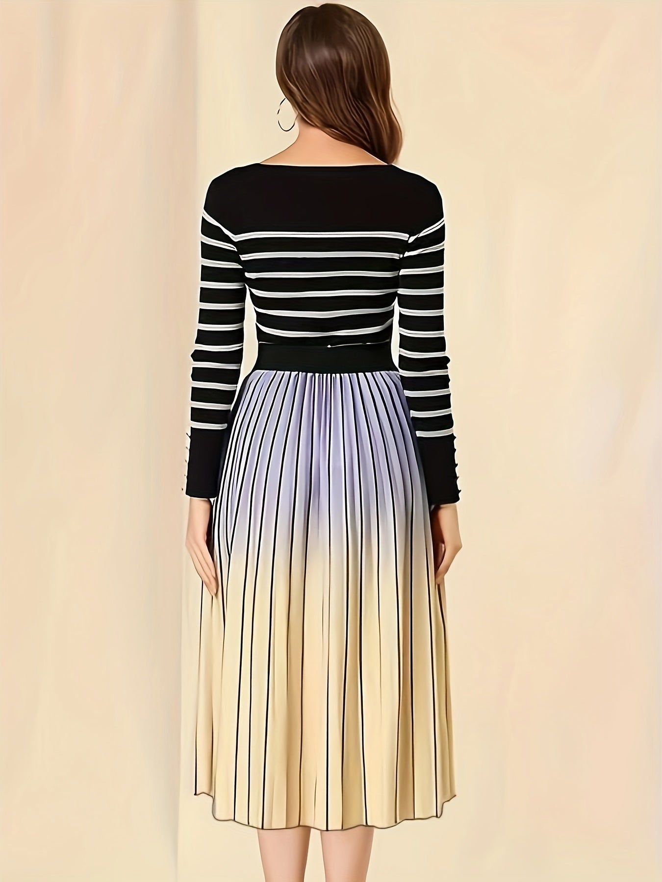  Ombre Print Elastic Waisted Pleated A line Skirt