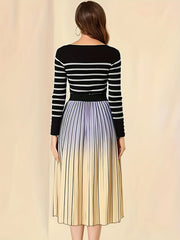  Ombre Print Elastic Waisted Pleated A line Skirt