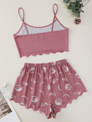 Moon Print Pajamas Comfy Cami Top & Shorts Women's Loungewear