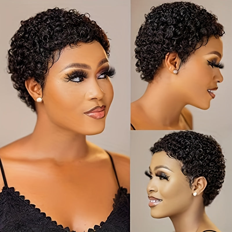 Short Pixie Cut Wigs For Women Short Curly Wavy Human Hair Wigs