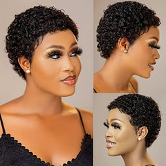 Short Pixie Cut Wigs For Women Short Curly Wavy Human Hair Wigs
