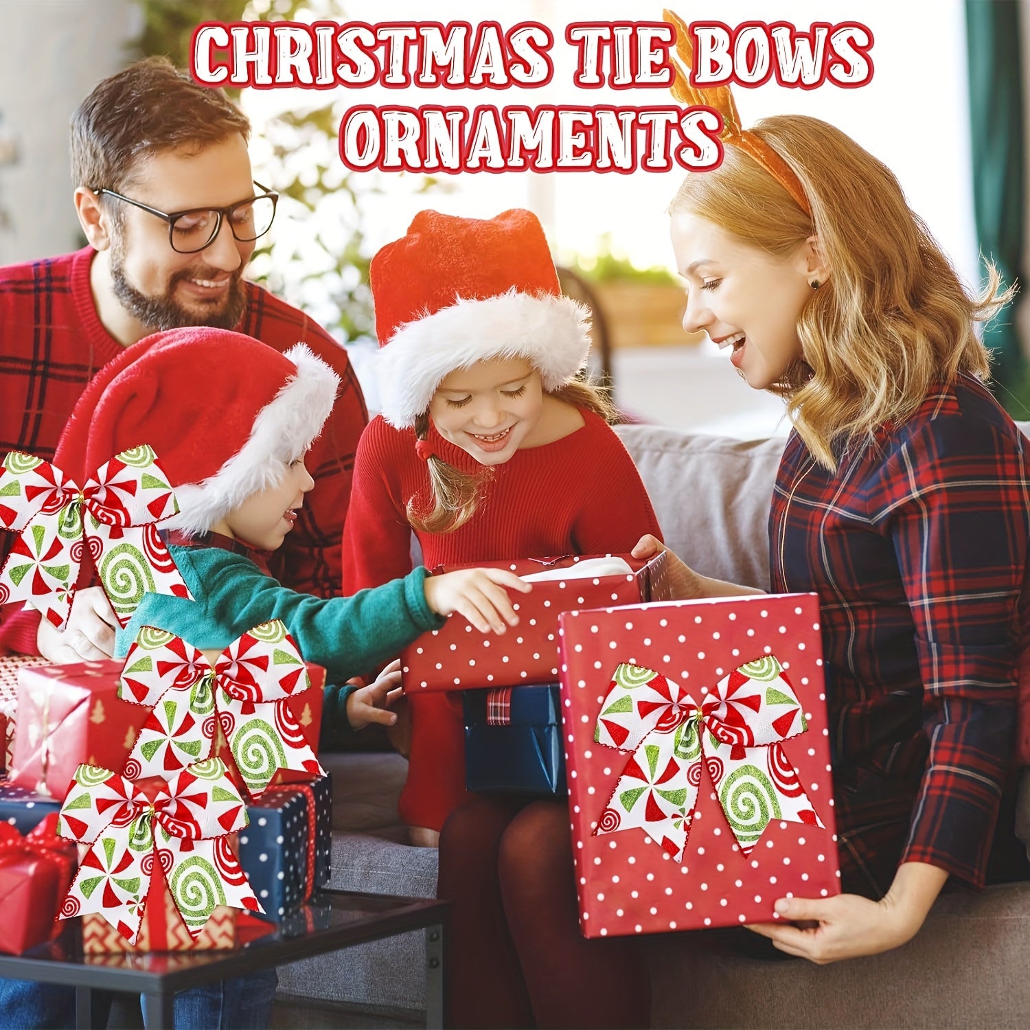 12pcs Christmas Candy Bows 15 24 Cm Red Green Candy Bows Xmas Tie Bows