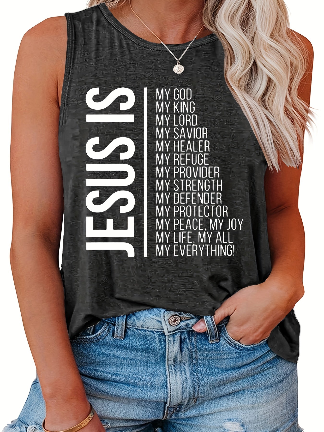  Women's Round Neck Letter Print Tank Top